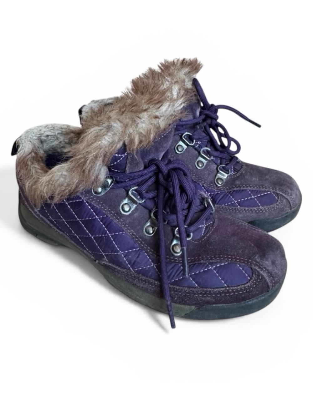 Lands End Powder Belle Winter Booties Purple Faux Fur Size 7